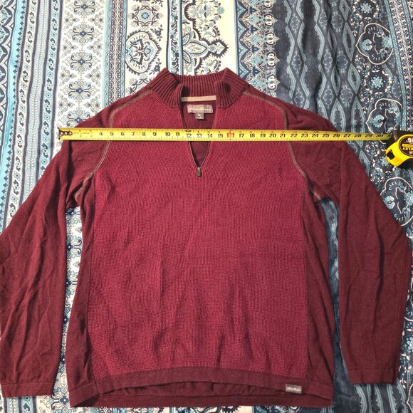 Mens Eddie Bauer 1/4 Zip Burgundy Sweater Cotton/ Wool Size Large X-Large - Picture 2 of 7